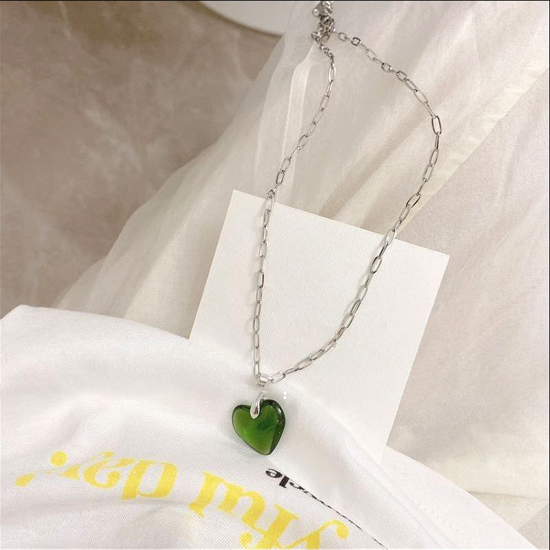 Green Clear Heart Necklace