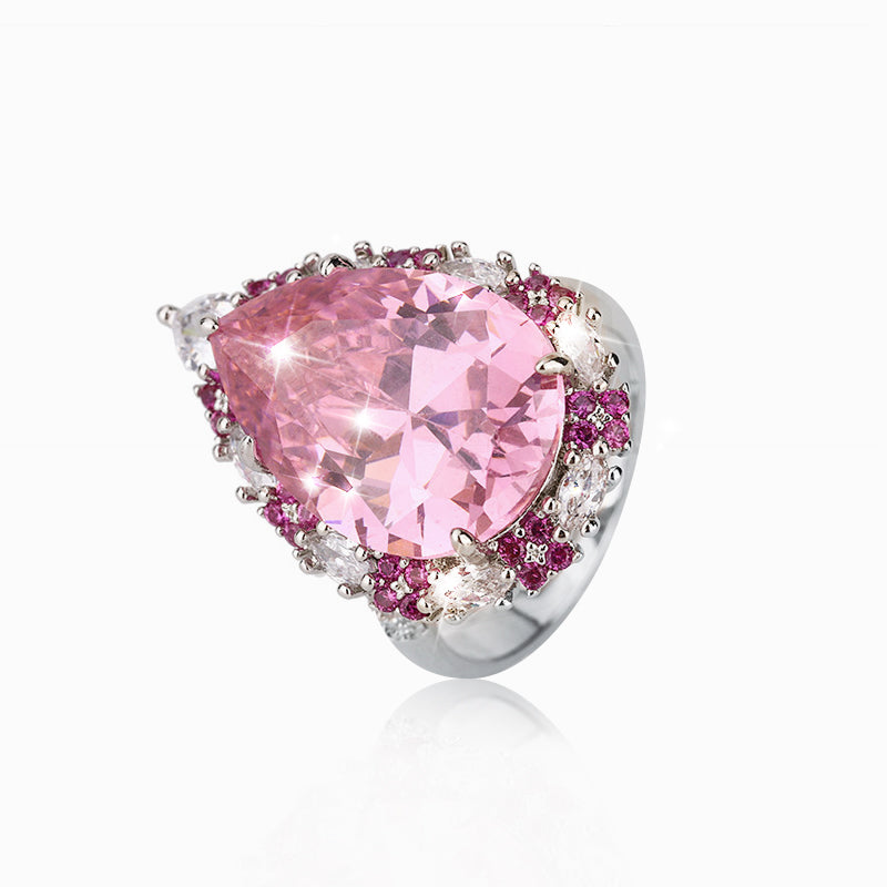Shining Pear Cut Pink Stone Ring