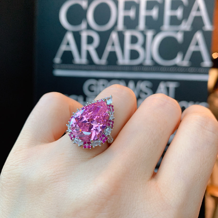 Shining Pear Cut Pink Stone Ring