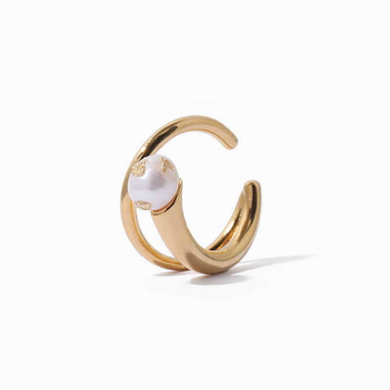 Double Lines Pearl Open Ring