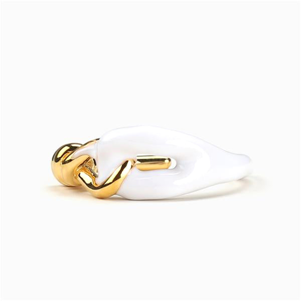 Gold Plated Contrast Knot Open Ring-White