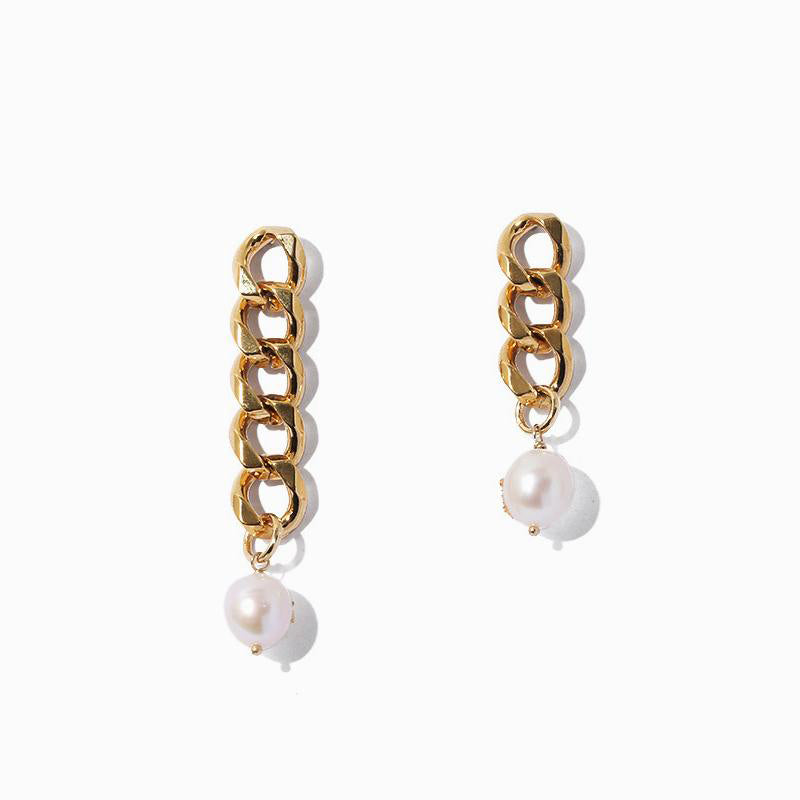 French Asymmetry Chain Pearl Earrings