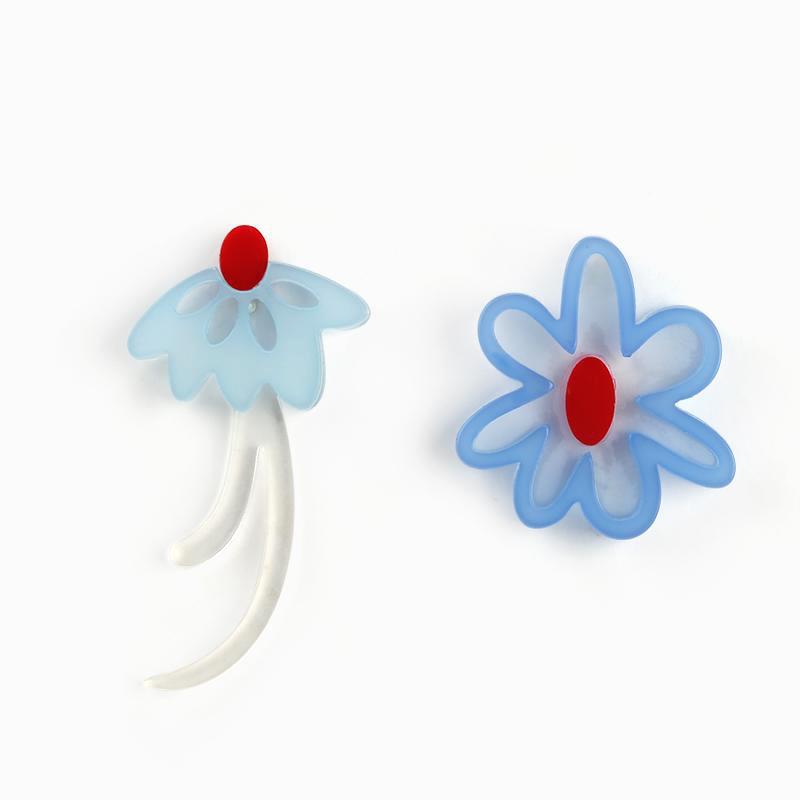 Asymmetric Colorful Flower Stud Earrings