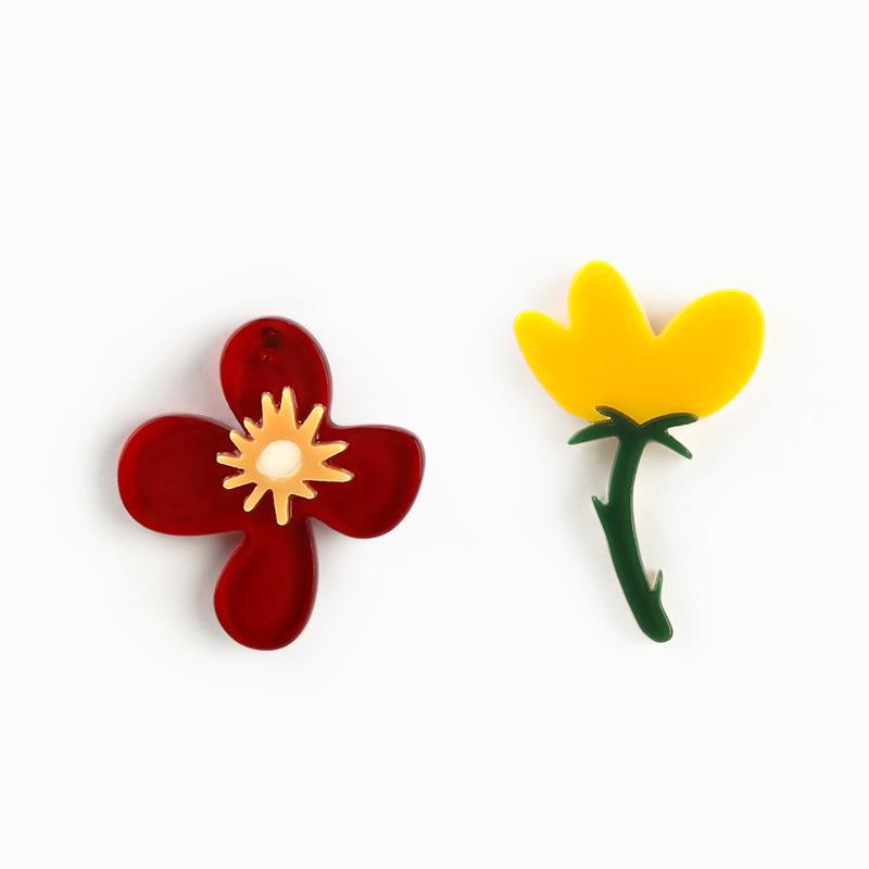Asymmetric Colorful Flower Stud Earrings