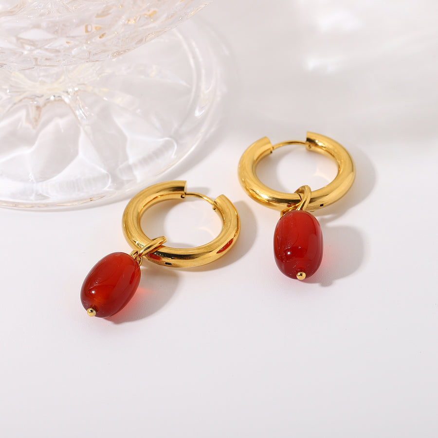 Red Bean Pearl Huggie Earrings